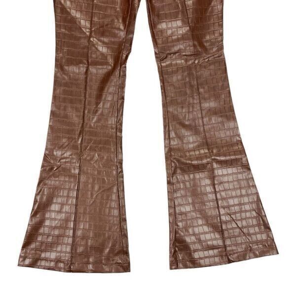 PrettyLittleThing Flare Pants Womens Size 6 Brown Faux Leather Croc Embossed New - Picture 4 of 16